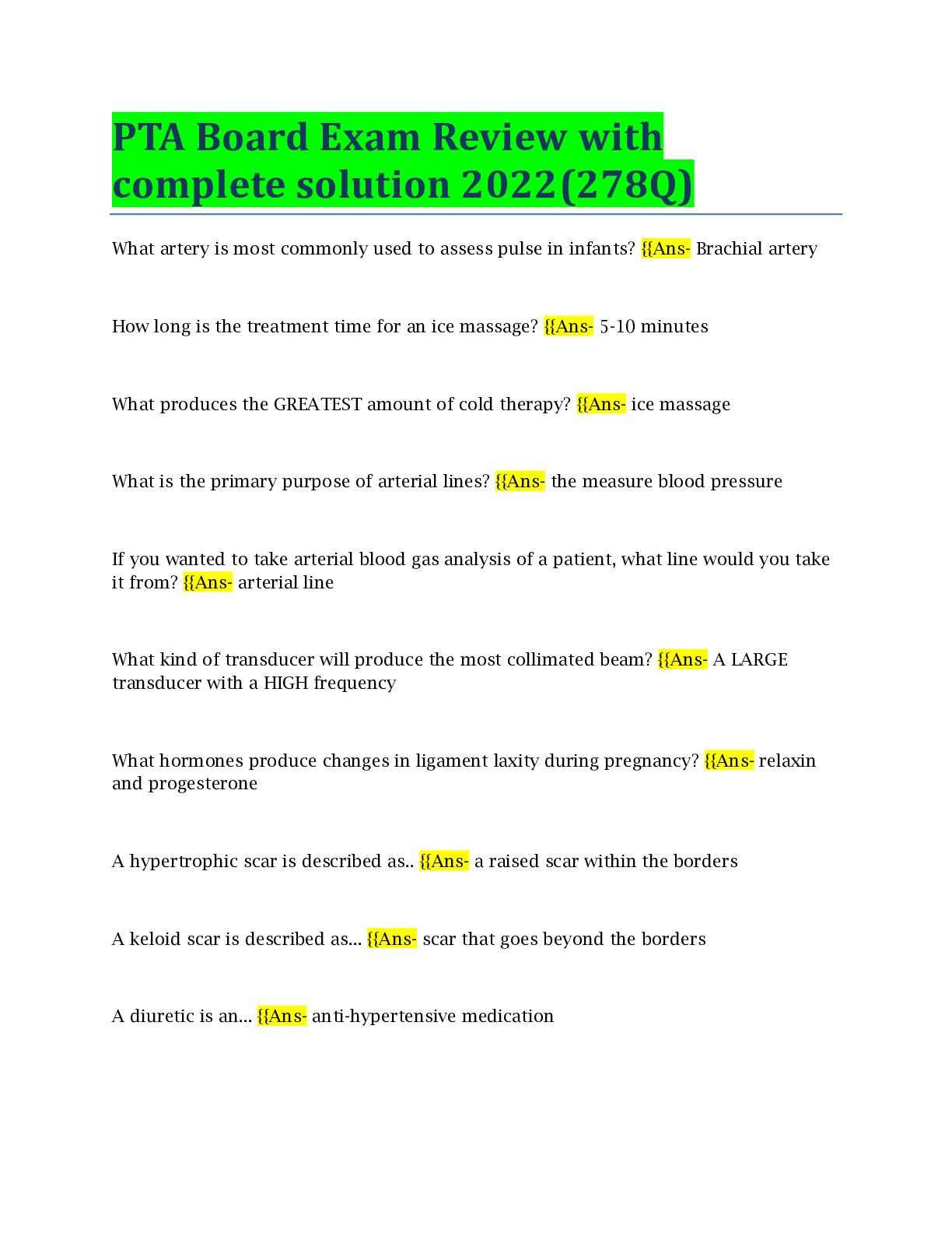 Preview image of PTA Board Exam Review with complete solution 2022(278Q) document
